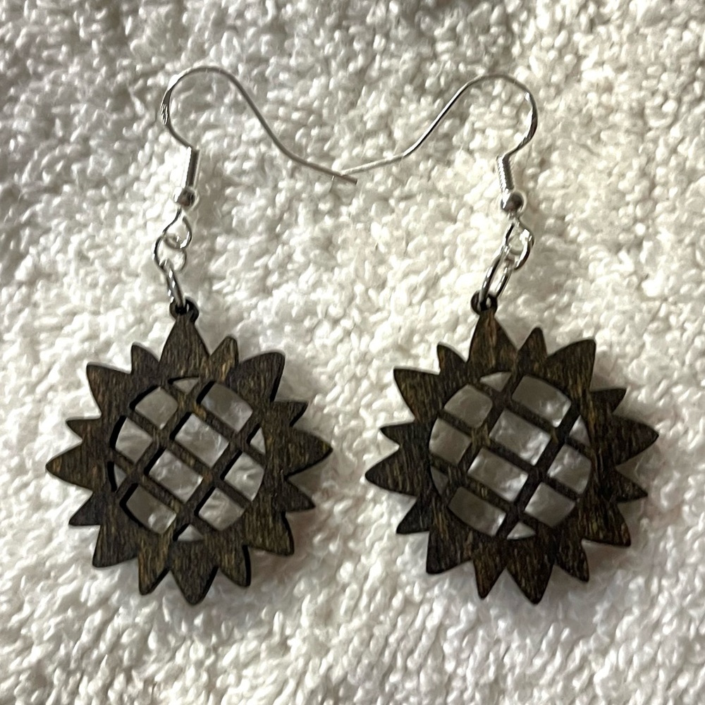 Sunflower earrings, wood jewelry, wooden earrings, sunflower jewelry